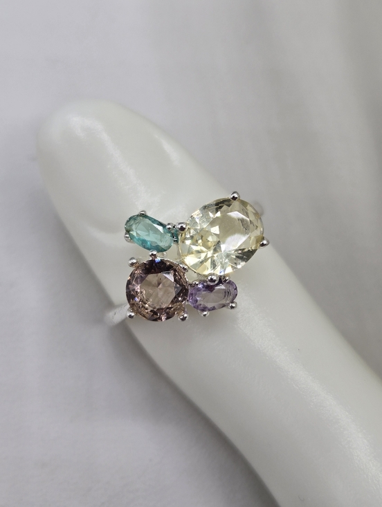 Swarovski Jewelry - Swarovski Crystal Elements Silver Statement Ring Blue Purple Yellow Size 7.5